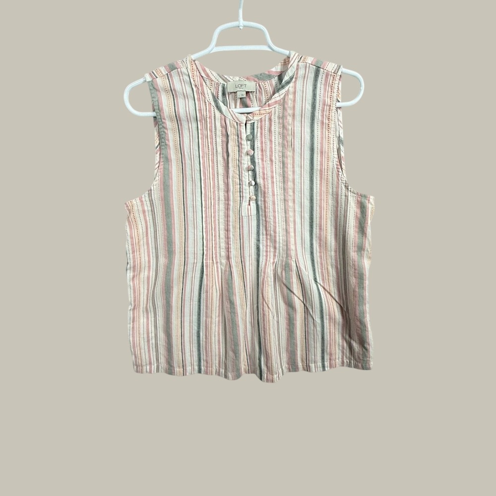 Loft Outlet Pink Grey Striped Pintuck Sleeveless Blouse Large